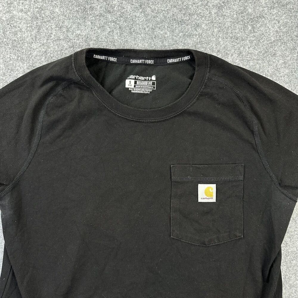 Carhartt Shirt Womens Small Black Force Pocket Logo Workwear Tee Short Sleeve - Picture 2 of 10